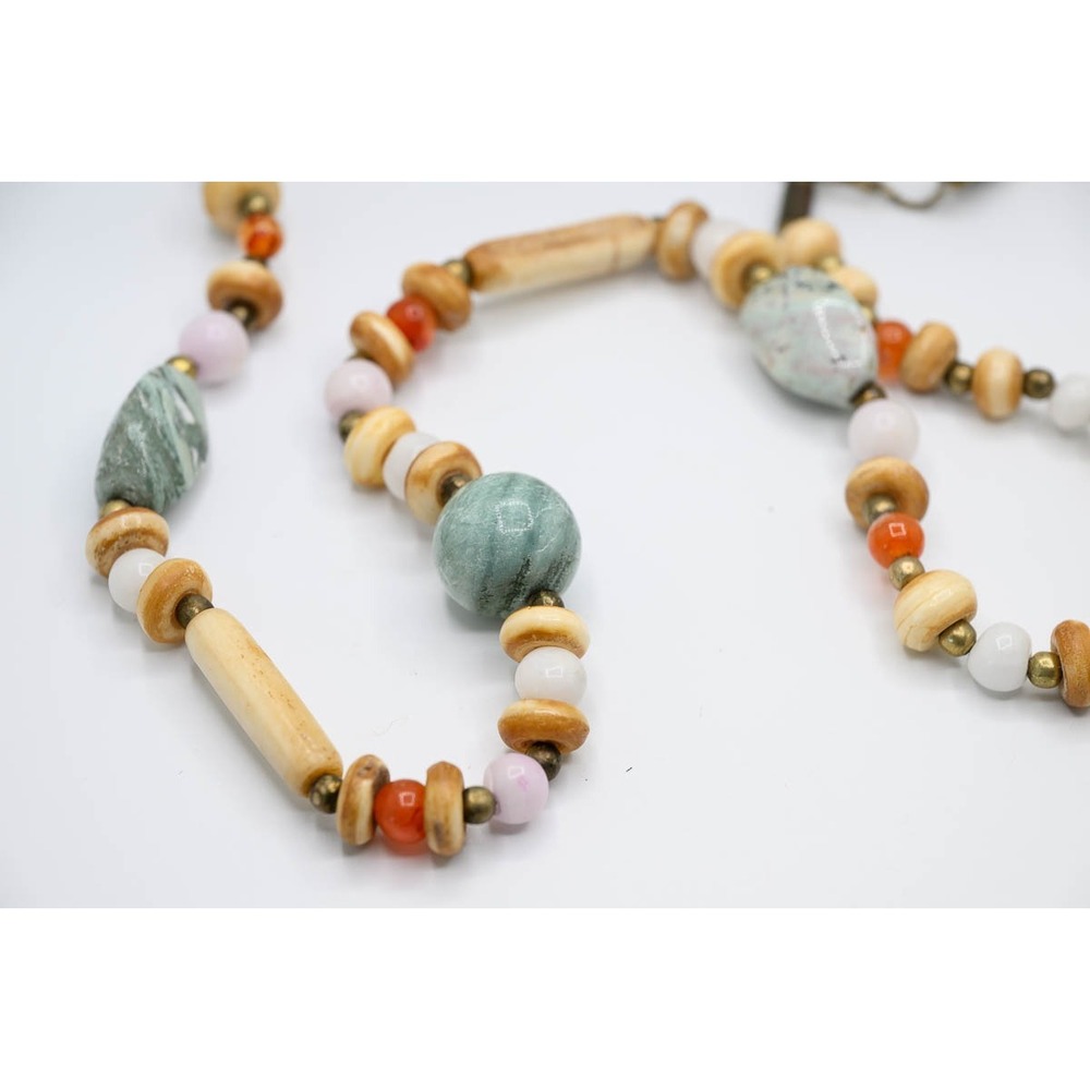 Beaded Necklace Multicolor Earthy Stone Bone Wood